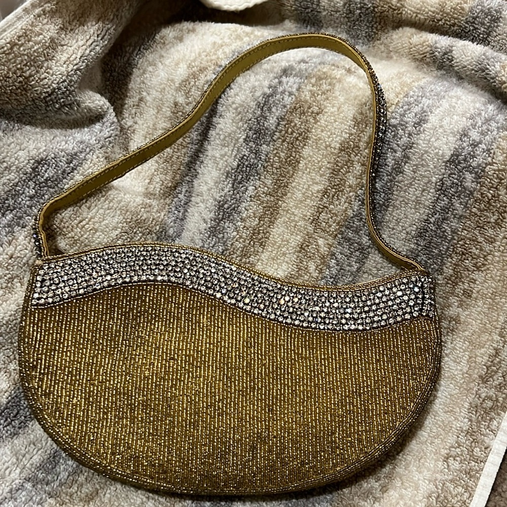 Antique gold and crystal clutch with bead detail